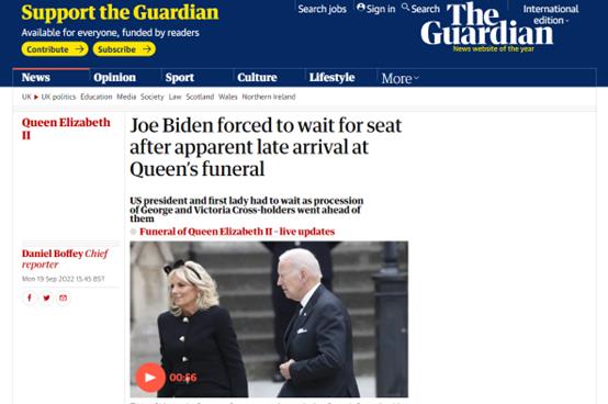 Guardian: Joe Biden was late for the Queen's funeral and was forced to wait to be seated.